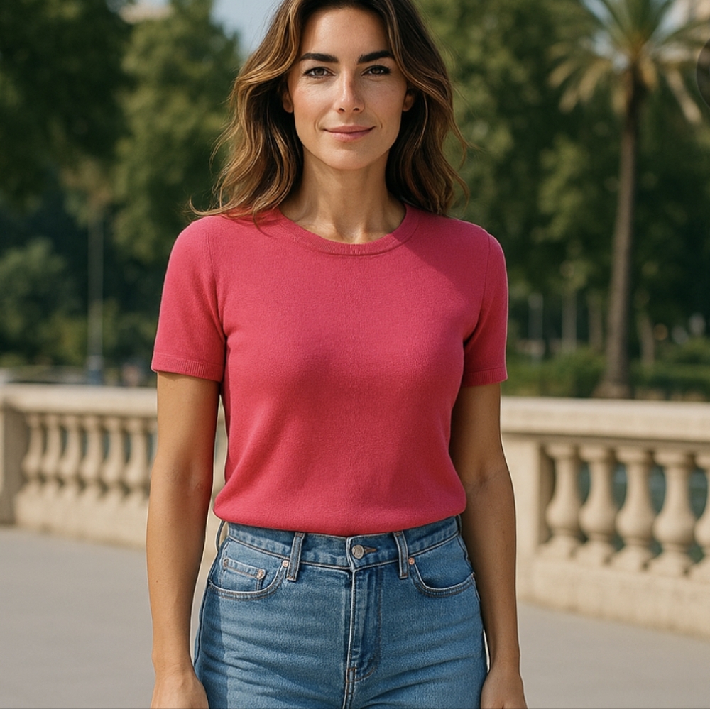 Ann Taylor Short Sleeve Knit Top with Bow